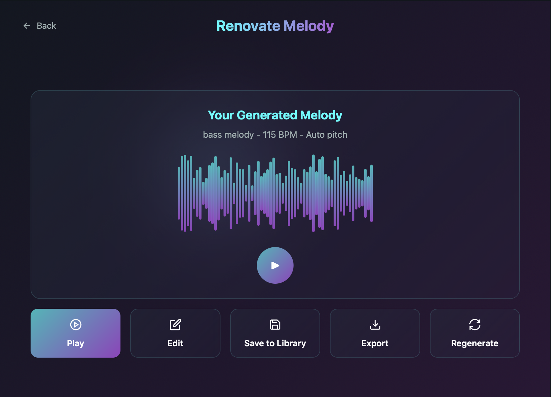 Renovate Melody plugin interface showing 16-step sequencer and melody library