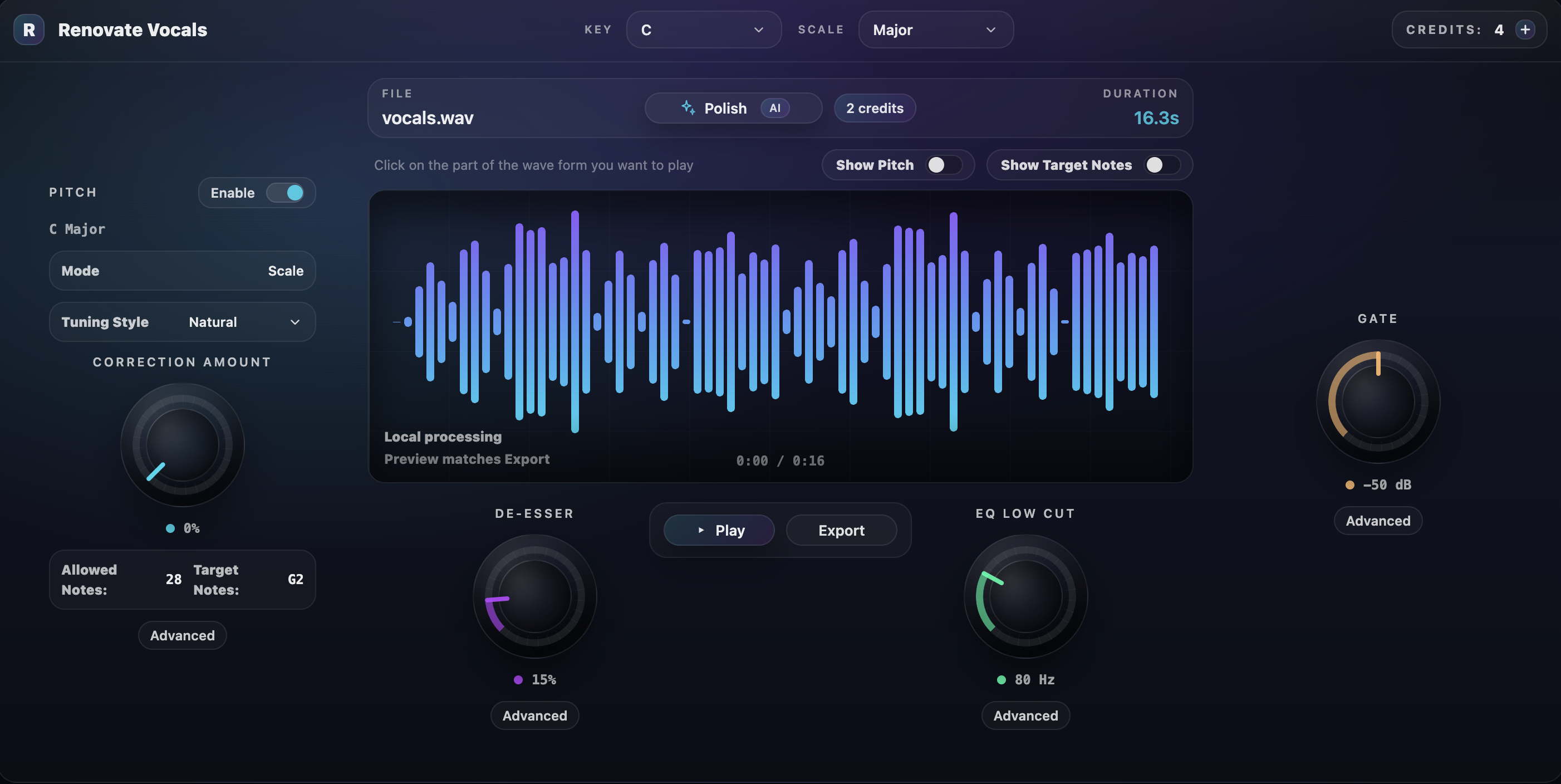 Renovate Vocals Editor Interface