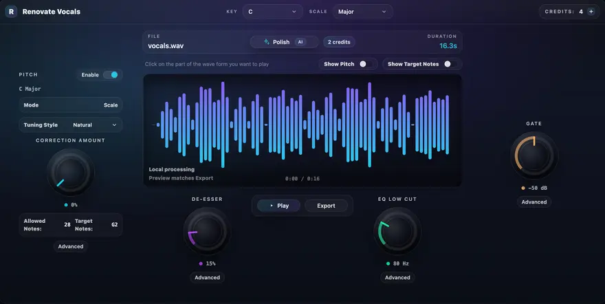 Renovate Vocals plugin interface